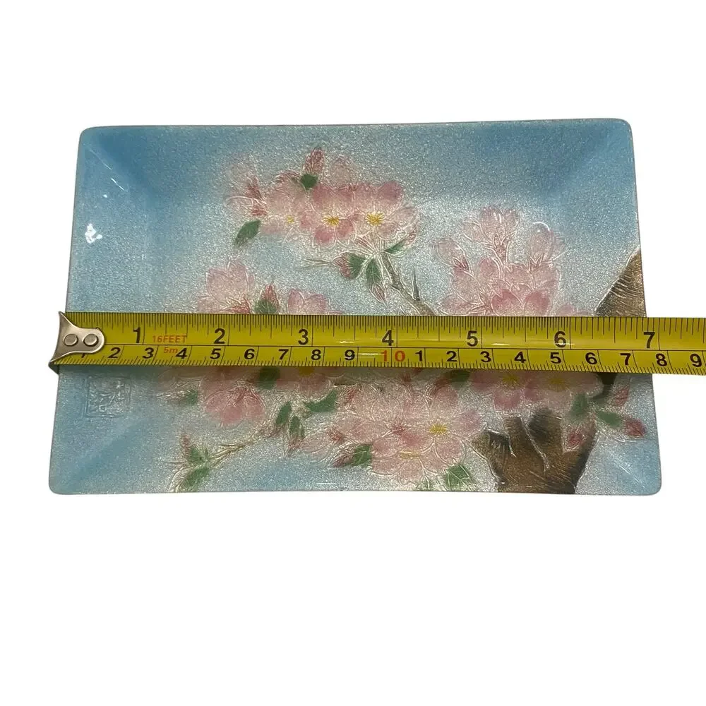 RARE Shippo Japanese Kishiro Cloisonne Enameled Tray Cherry Blosssoms Trinket